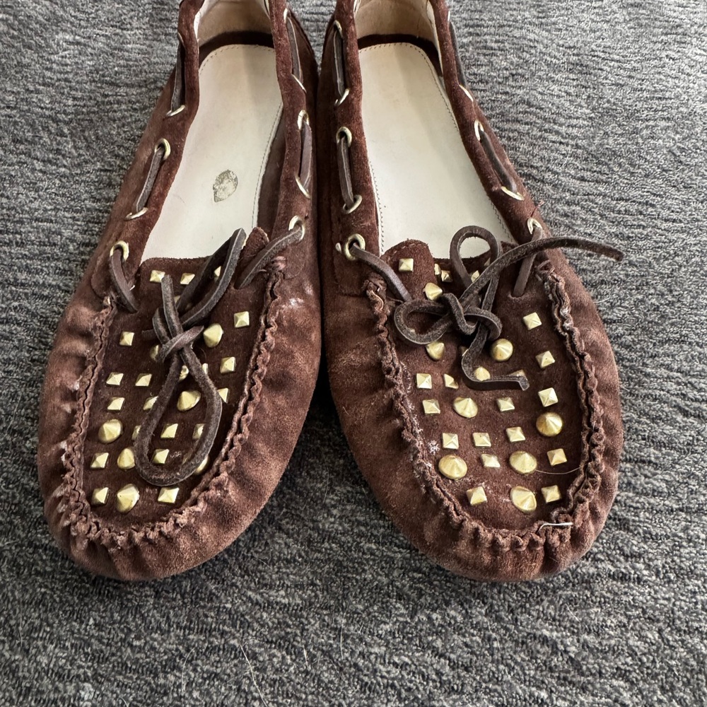 Brown Suede Moccasins with Studs